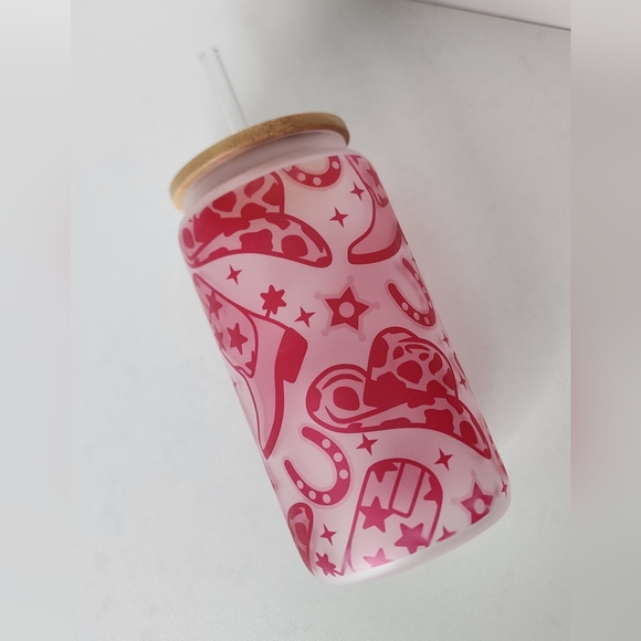 Handmade libbey glass cowgirl ranch pink - Picture 2 of 2